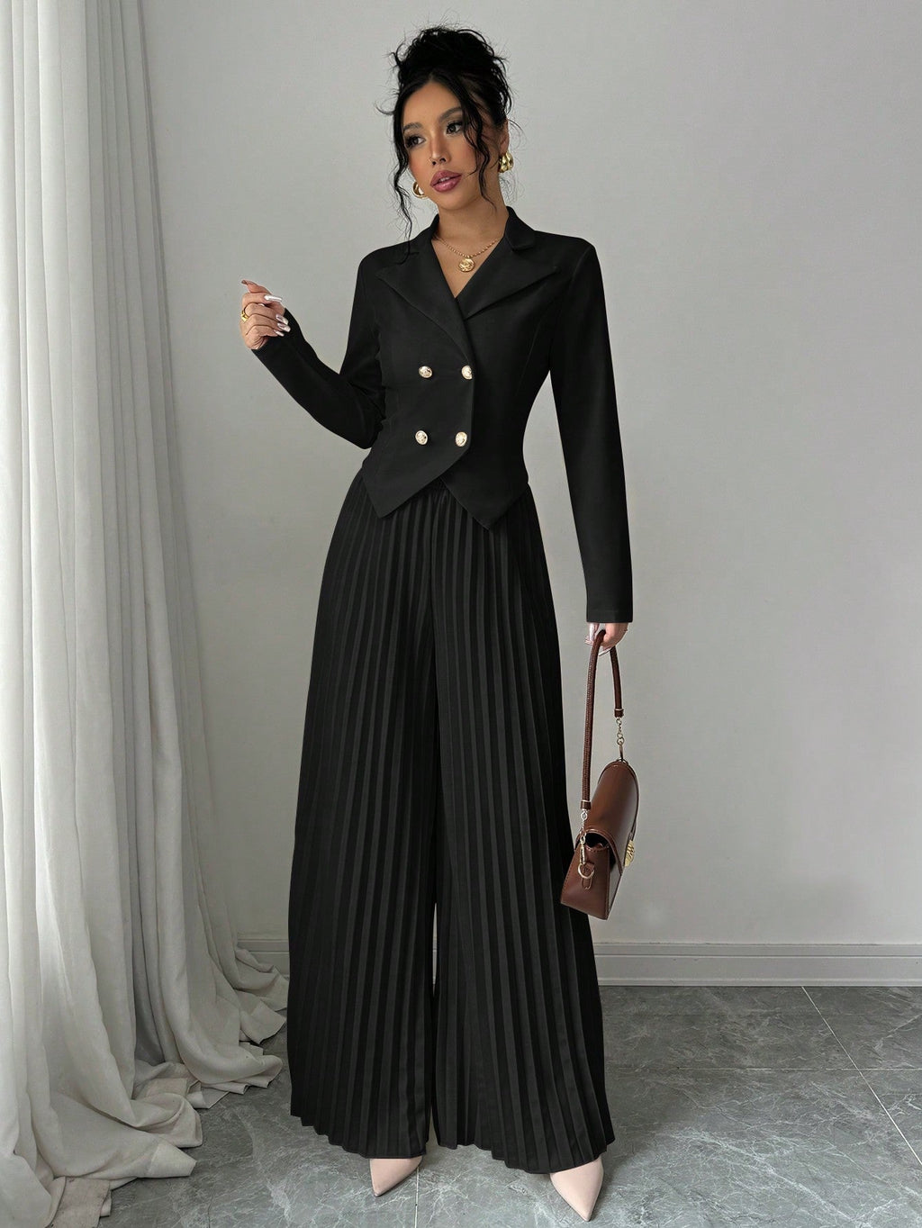 Melanie – Stylish Pleated Double-Breasted Jumpsuit - Image 2