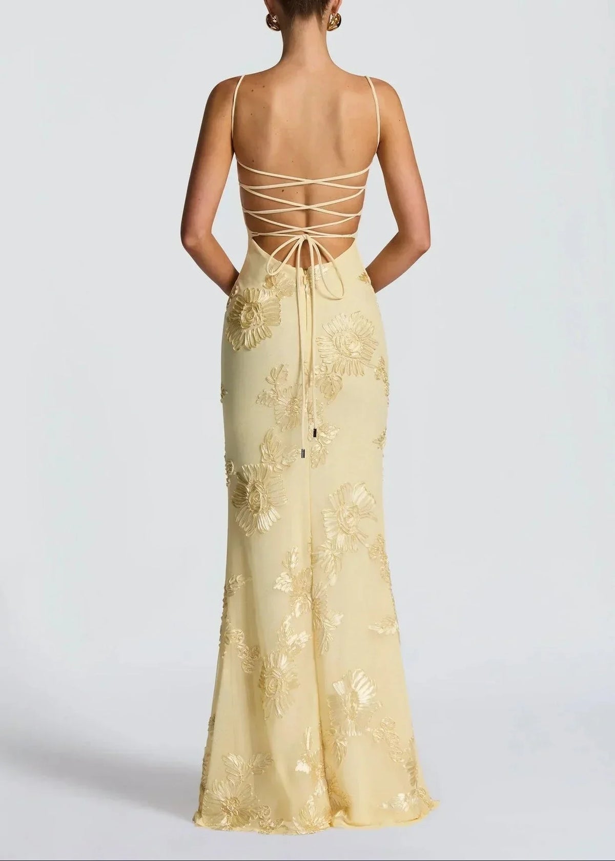 Frieda – Elegant Yellow Embroidery Evening Dress - Image 7