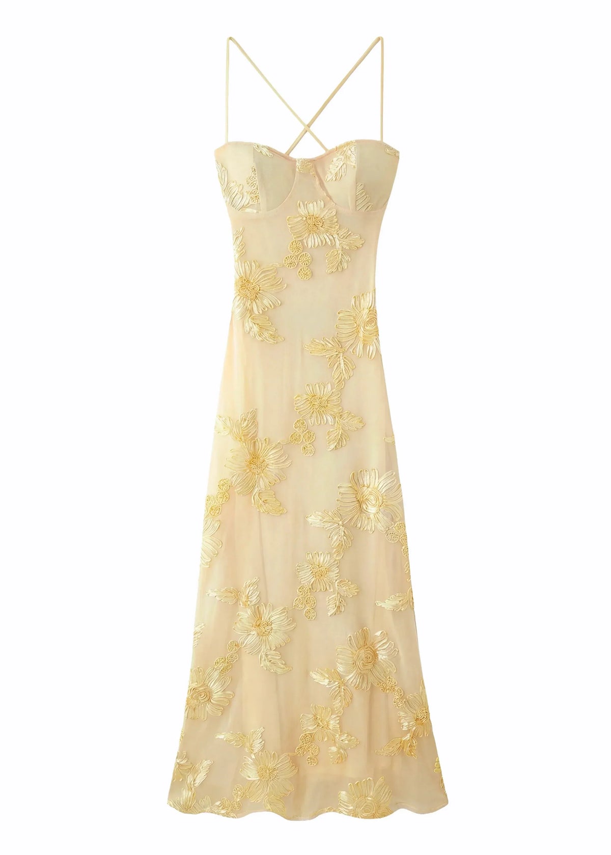 Frieda – Elegant Yellow Embroidery Evening Dress - Image 8