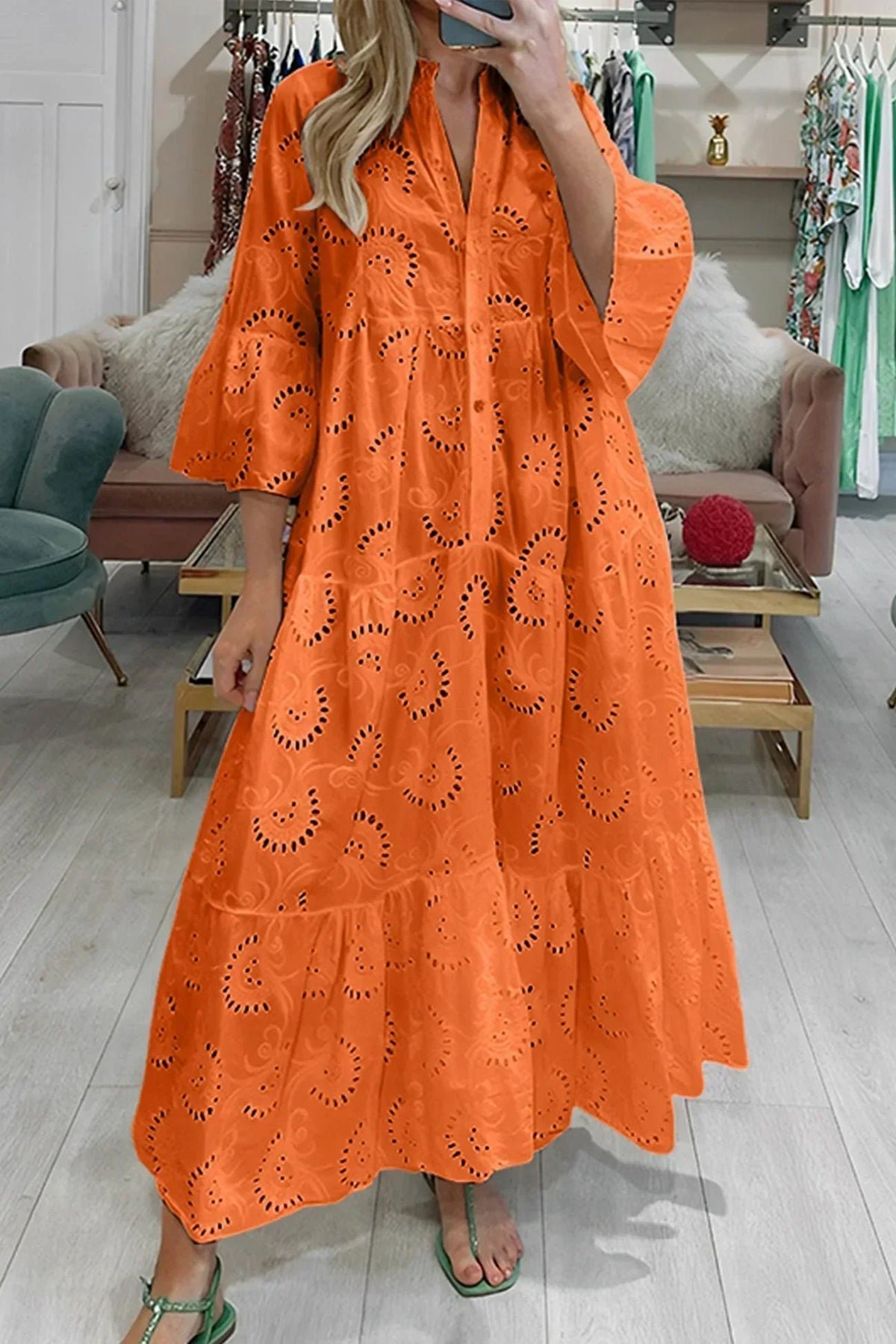 Helga – Elegant 3/4 sleeves and a V-neck Dress - Image 3