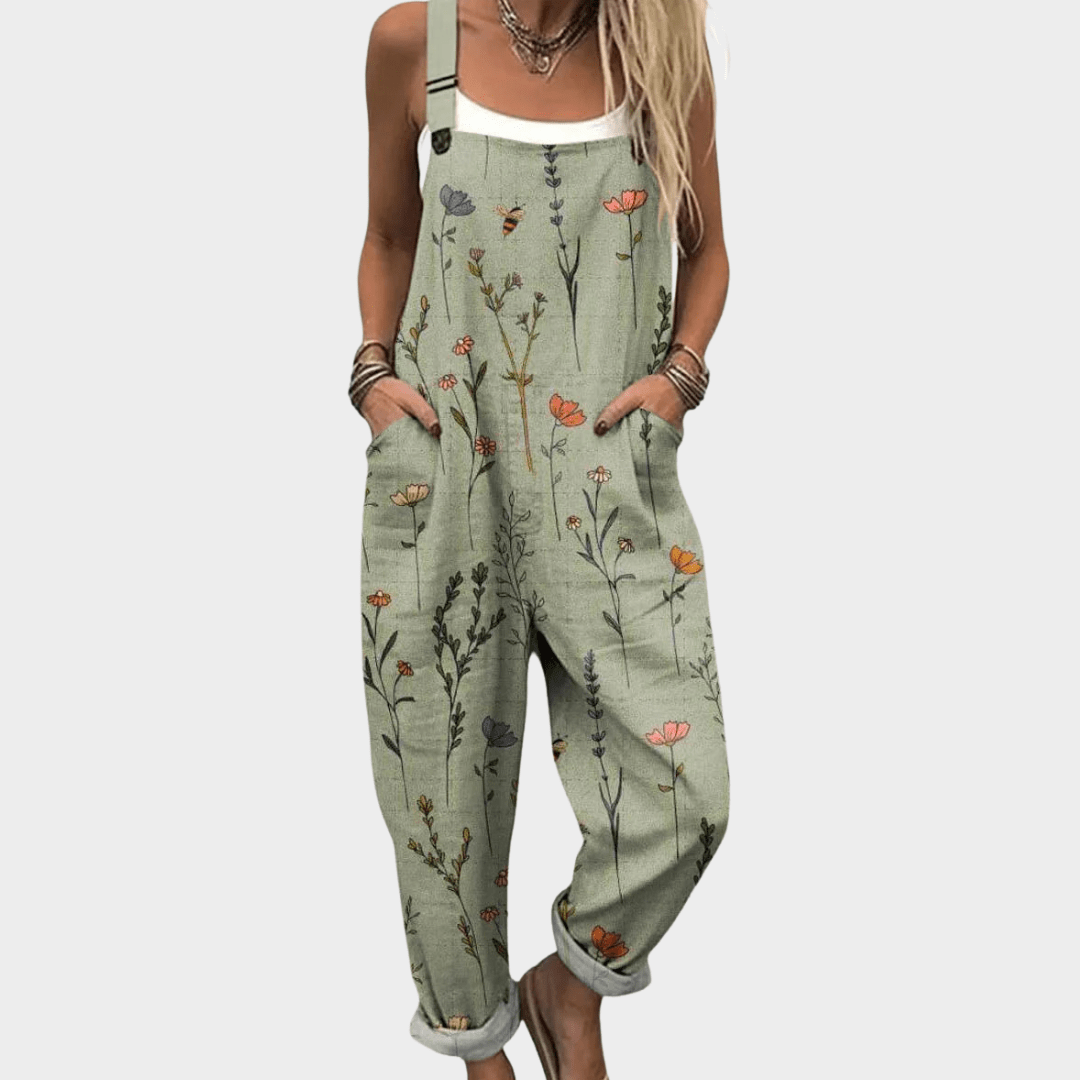 Floral Print Jumpsuit Women's Casual Overall with Pockets - Image 1