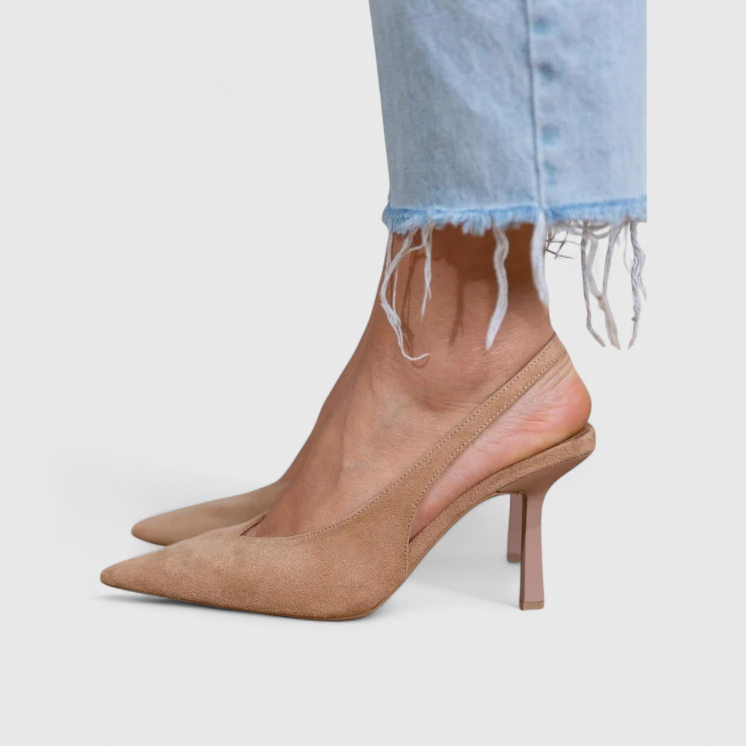 Slingback Heels Women's Suede Look Pointed Toe Low Heel - Image 1