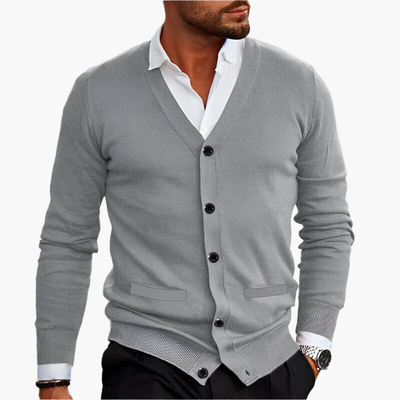 Męski sweter z dekoltem w serek, zapięciem na guziki z przodu i kieszeniami - J&B; - 8 - Livia-Moda