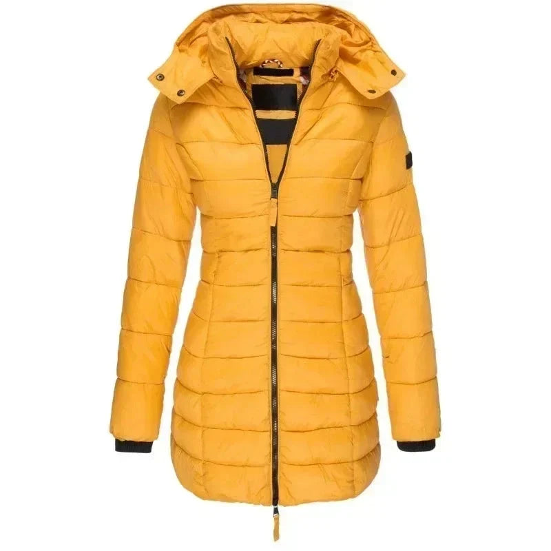 Stylische Damen-Daunenjacke mit Kapuze und durchgehendem Reißverschluss - J&B - 3 - Atelier-Zofia