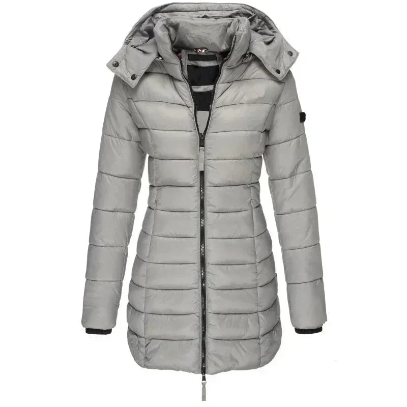 Stylische Damen-Daunenjacke mit Kapuze und durchgehendem Reißverschluss - J&B - 4 - Atelier-Zofia
