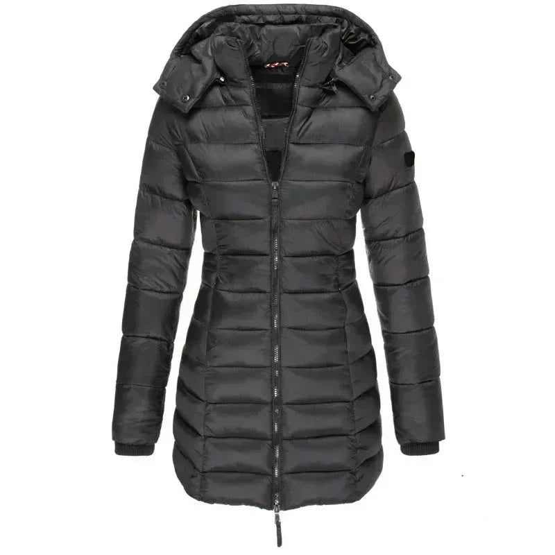 Stylische Damen-Daunenjacke mit Kapuze und durchgehendem Reißverschluss - J&B - 5 - Atelier-Zofia