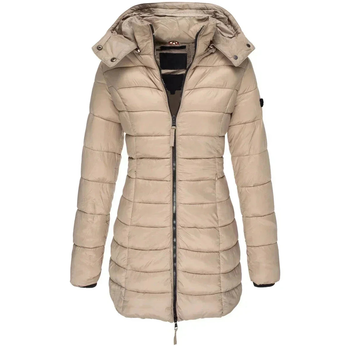 Stylische Damen-Daunenjacke mit Kapuze und durchgehendem Reißverschluss - J&B - 6 - Atelier-Zofia