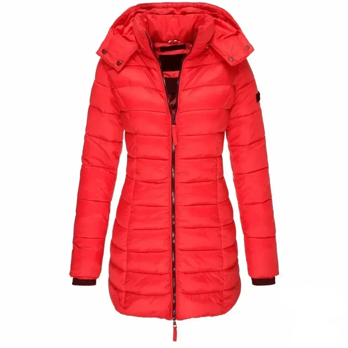 Stylische Damen-Daunenjacke mit Kapuze und durchgehendem Reißverschluss - J&B - 8 - Atelier-Zofia
