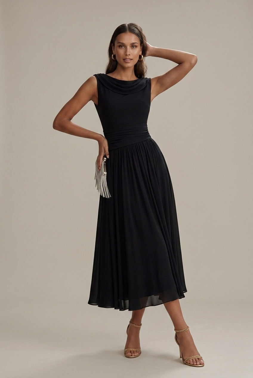 Mila – Sleeveless Draped Pleated Collar Dress - Image 5