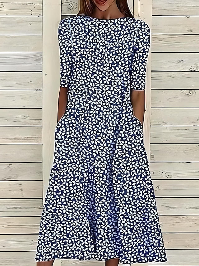 Lea – Round-Neck Printed Dress - Image 1